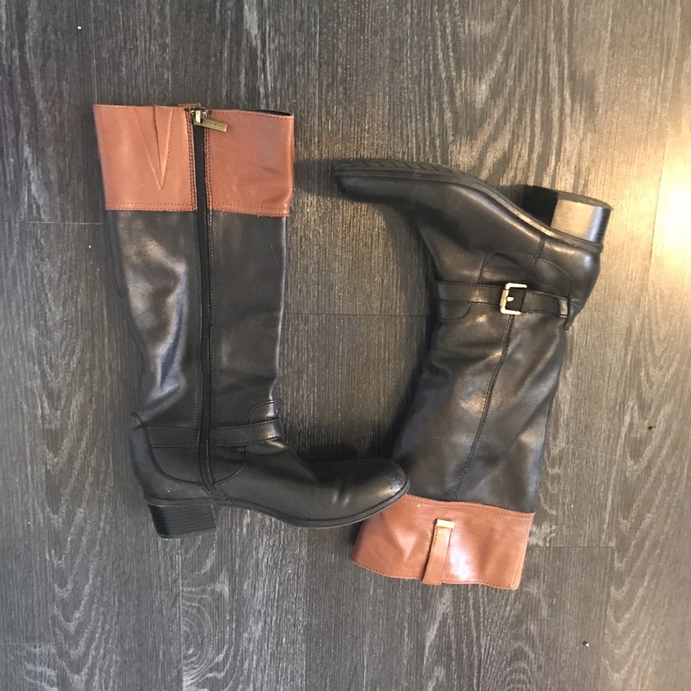 Black and brown small heeled boots